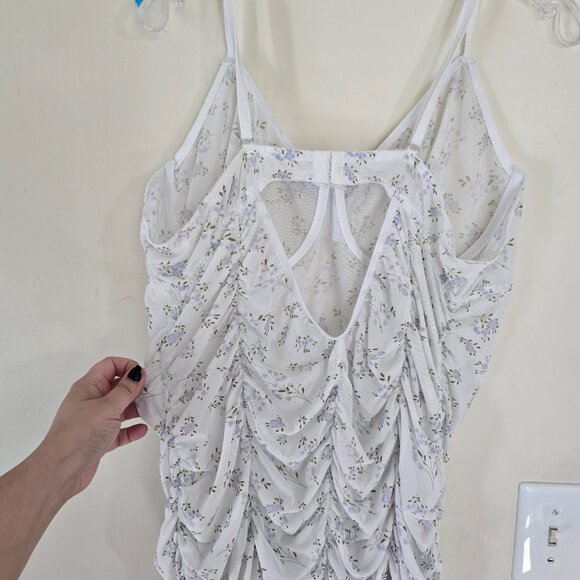 Women's Plus 4x White Floral Babydoll Lingerie with Purple Bows - Picture 4 of 4